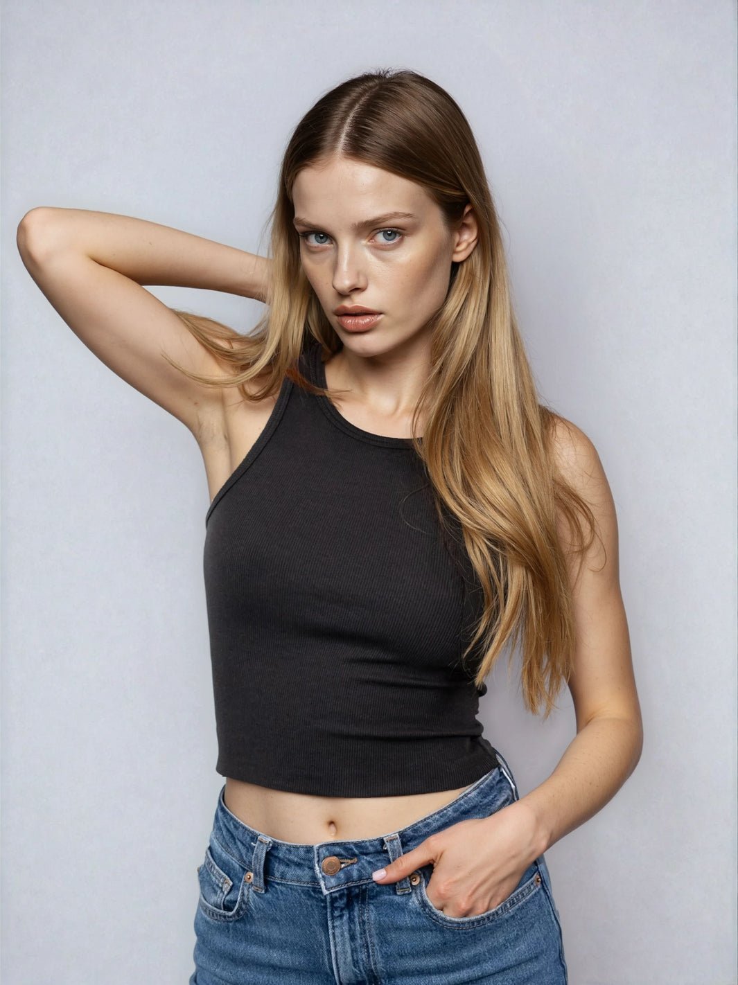 High Neck Tank Raw Hem - Cropped