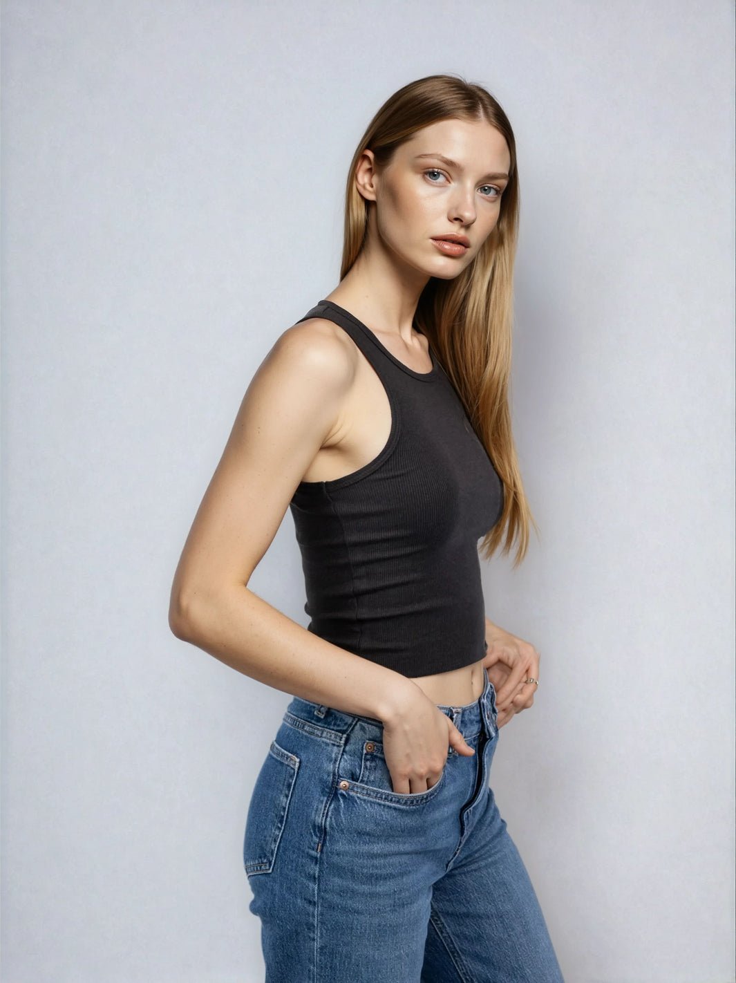 High Neck Tank Raw Hem - Cropped