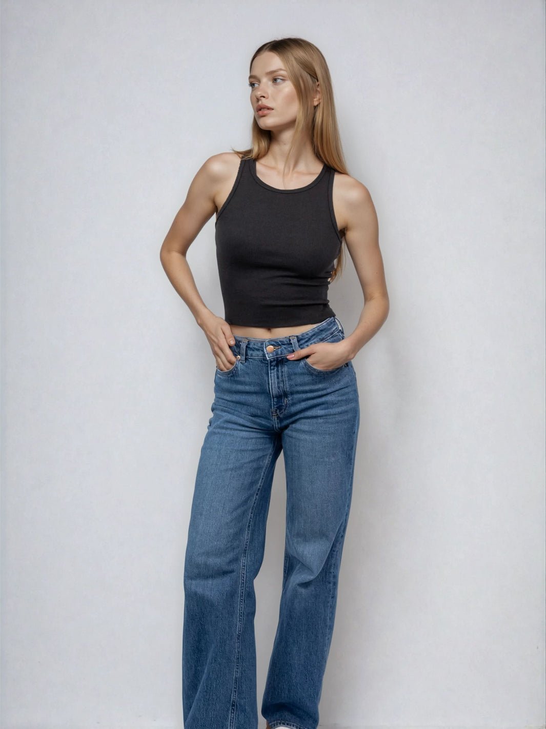 High Neck Tank Raw Hem - Cropped