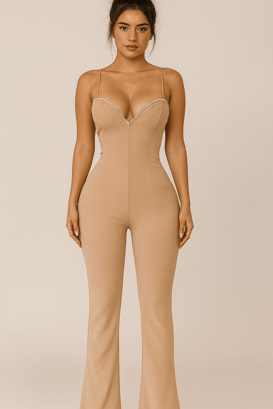 Jacklyn Sweetheart Neckline Stretch Jumpsuit With Rhinestone Details
