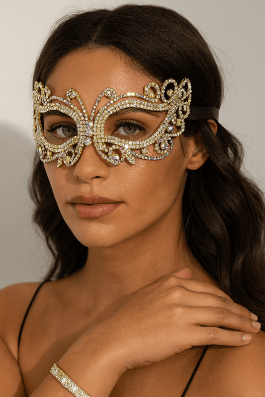 Janelle Rhinestone Paved Cat Eye Masquerade Mask
