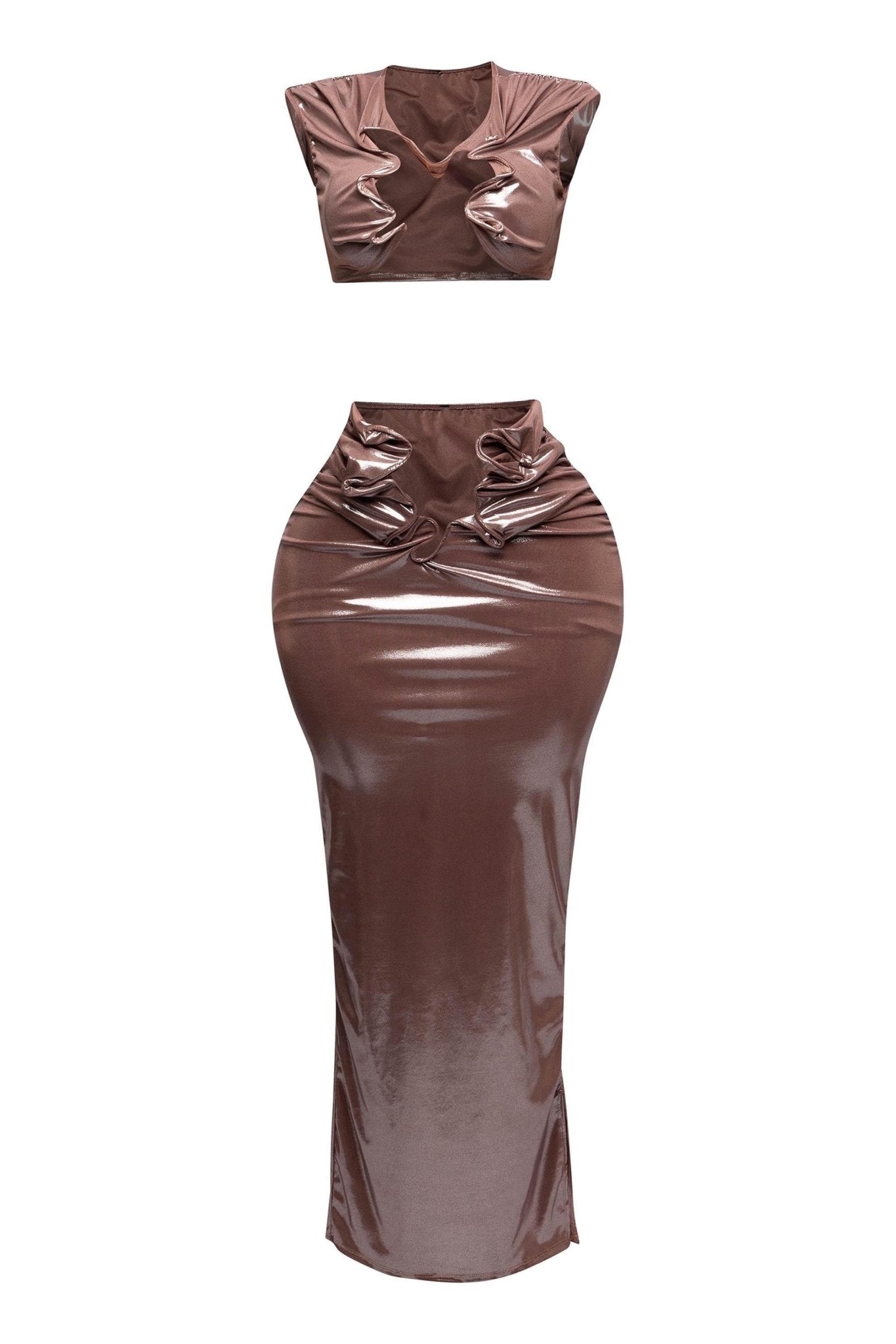 Starlust Metallic Foil Crop Top & Maxi Skirt  Set