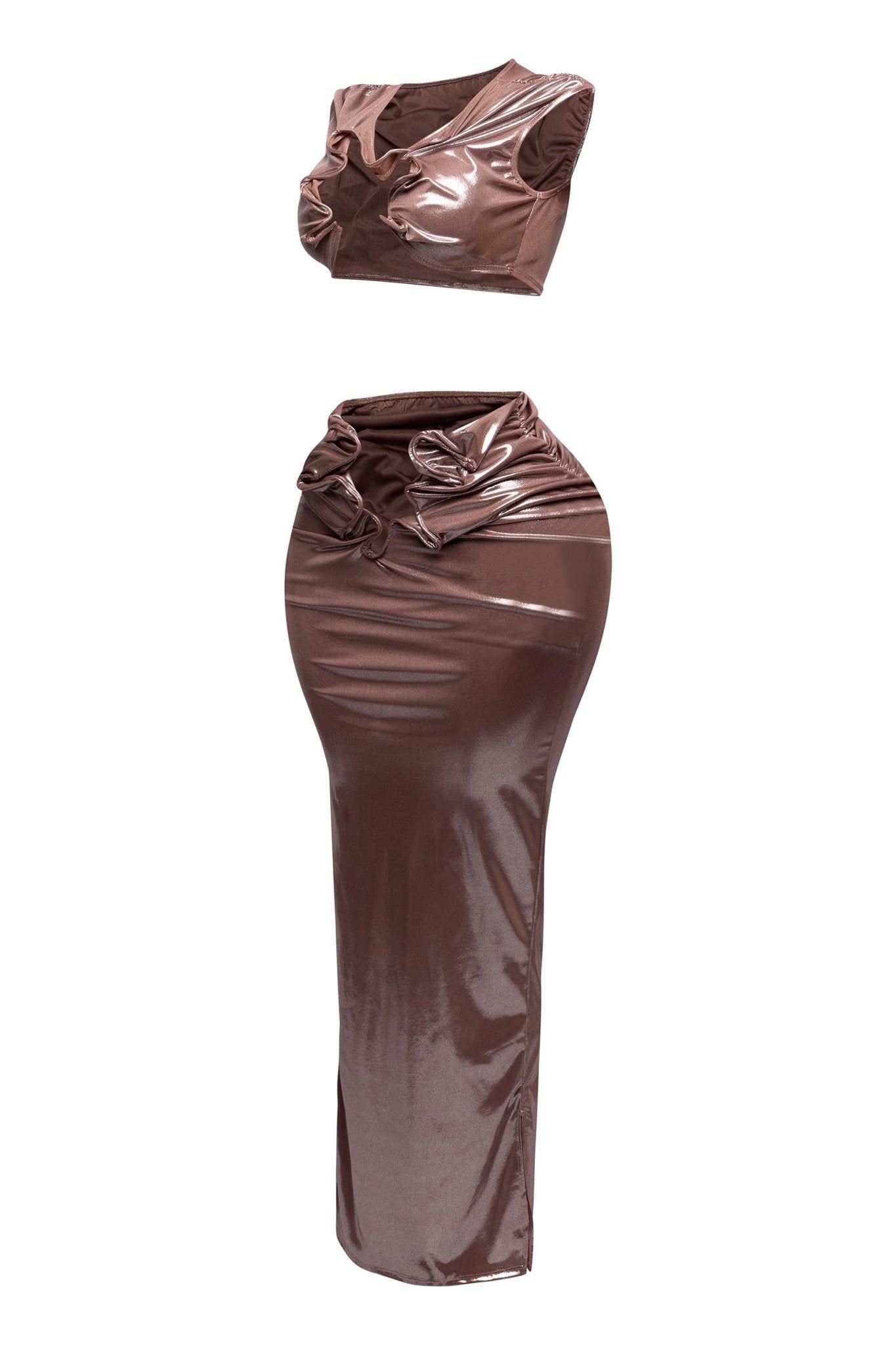 Starlust Metallic Foil Crop Top & Maxi Skirt  Set