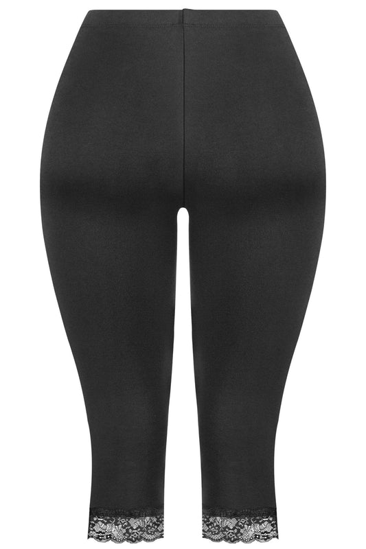 Mid-Waisted Capri Lace Trim Leggings – Made in USA