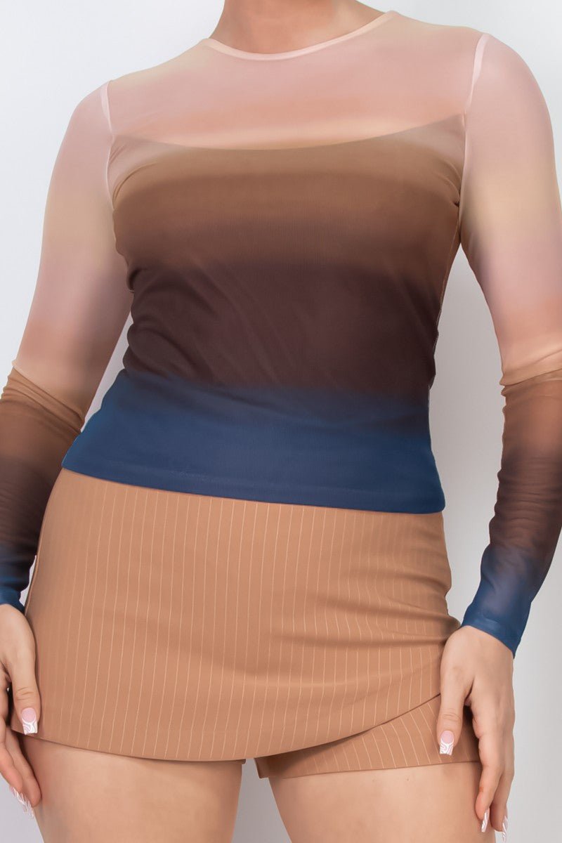 Ombre Mesh Long Sleeve Top