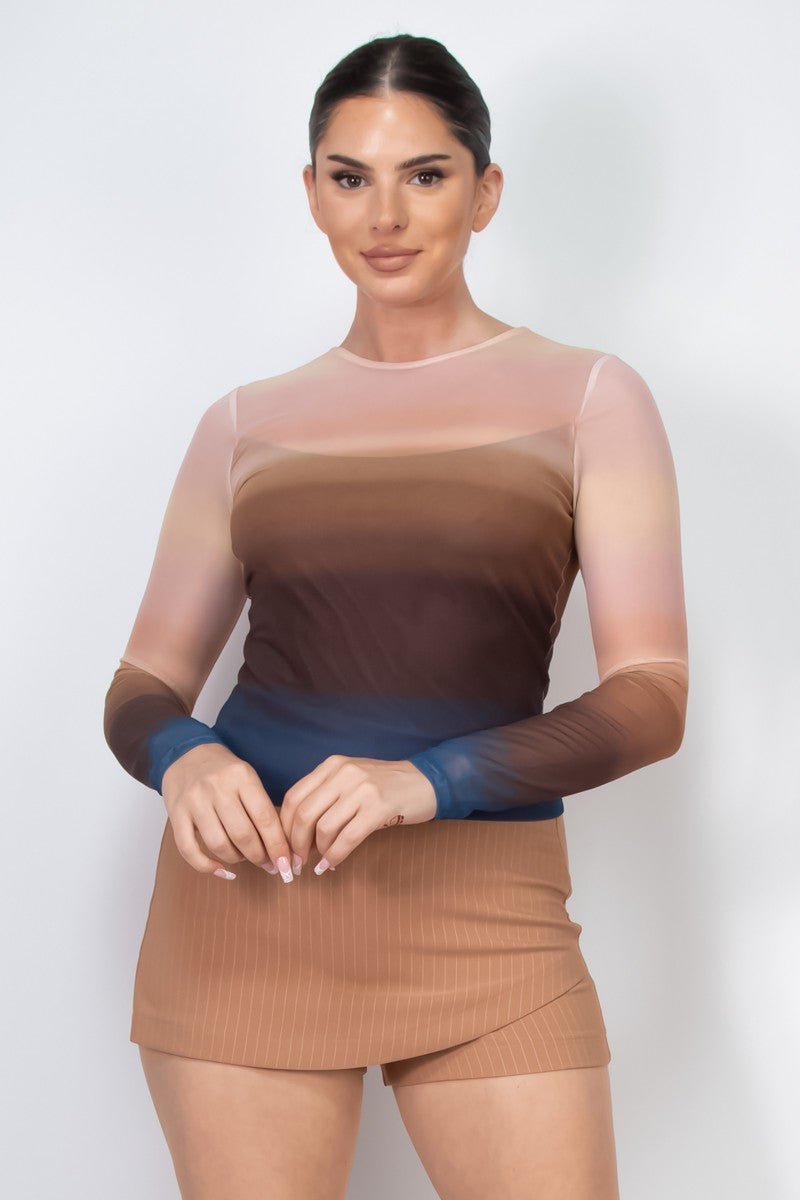 Ombre Mesh Long Sleeve Top