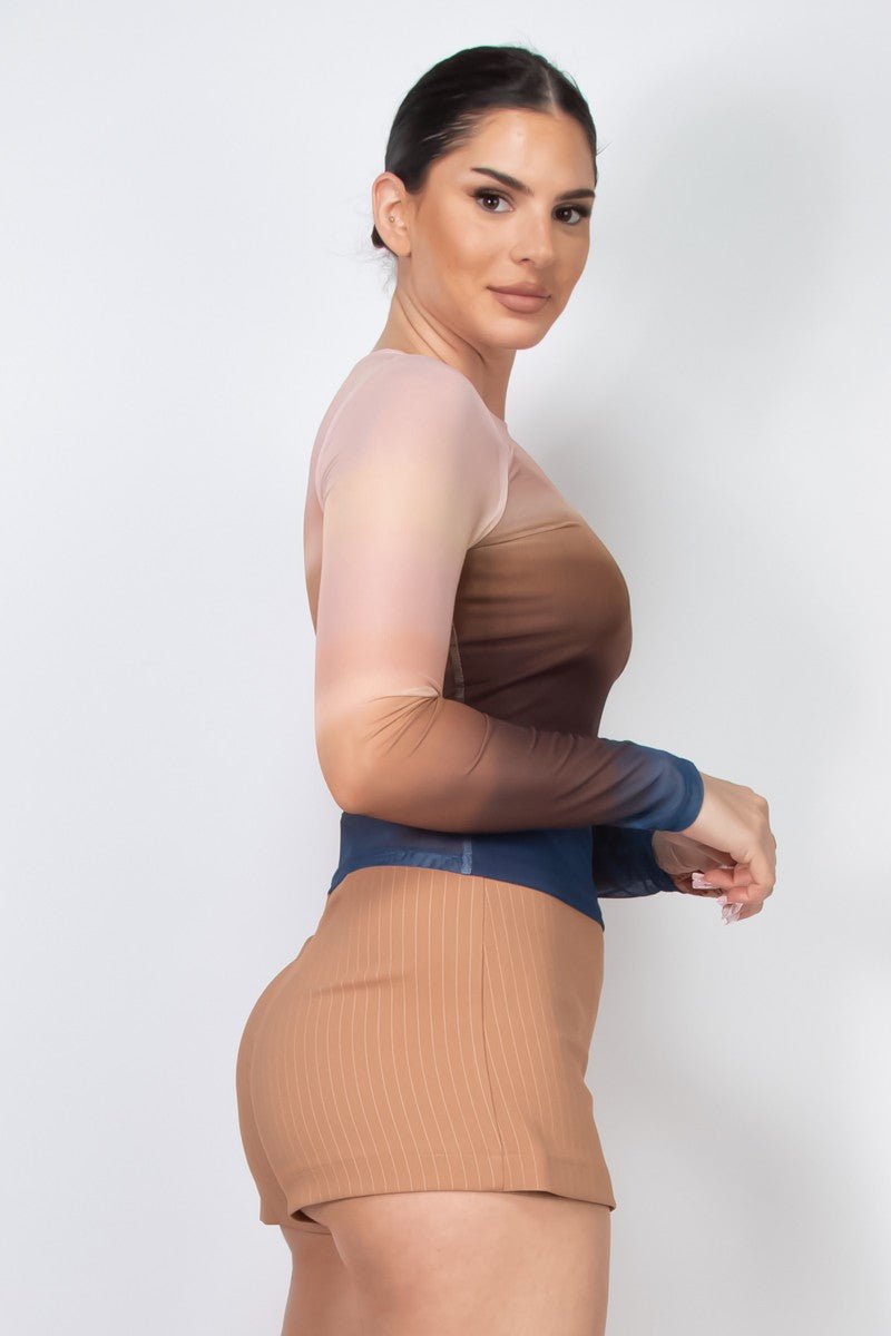 Ombre Mesh Long Sleeve Top
