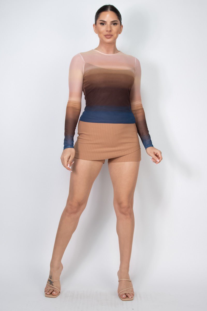 Ombre Mesh Long Sleeve Top