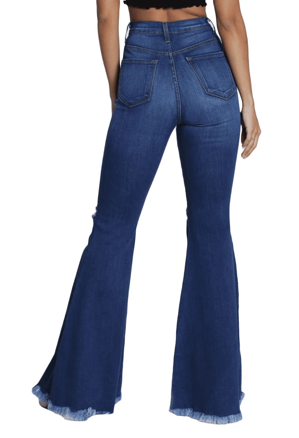 Blue Denim Distressed Flare Leg Jeans