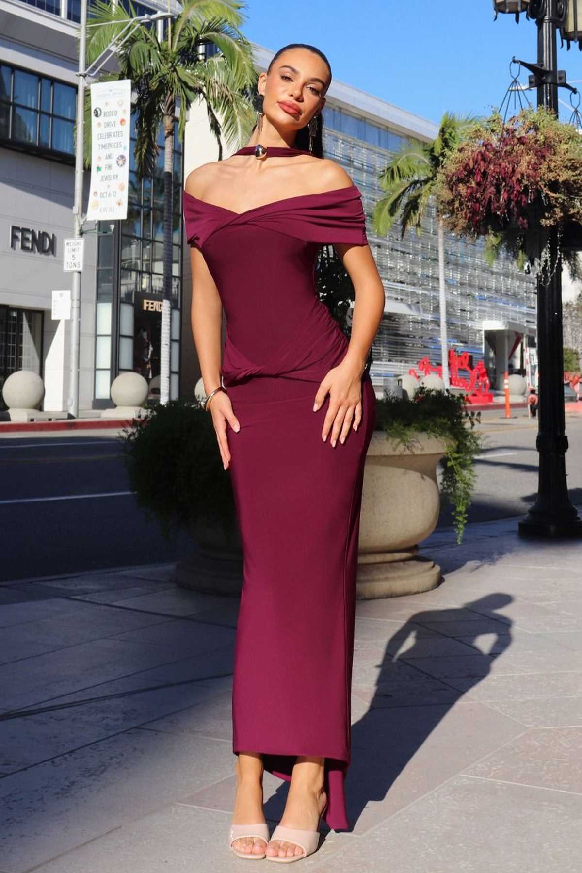 Astee Off the Shoulder Halter Strap Fitted Stretch Dress
