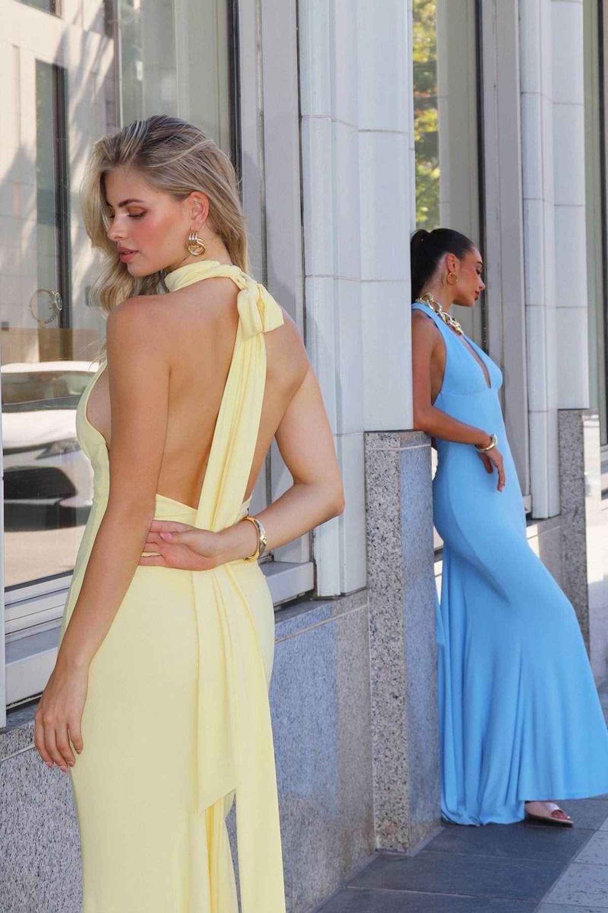 Astee Sleek Halter Neck Fitted Stretch Gown