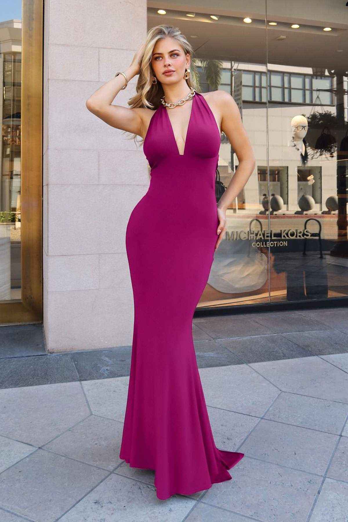 Astee Sleek Halter Neck Fitted Stretch Gown