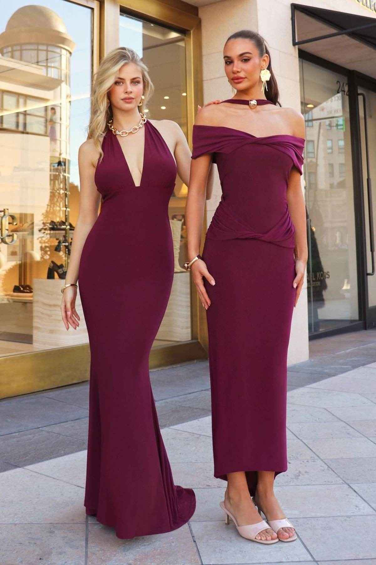 Astee Sleek Halter Neck Fitted Stretch Gown