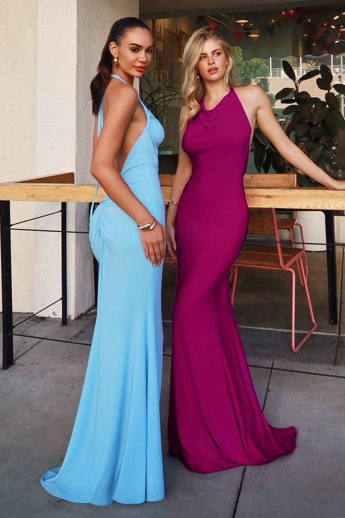 Astee Multi-Way Adjustable Neckline Fitted Stretch Formal Dress