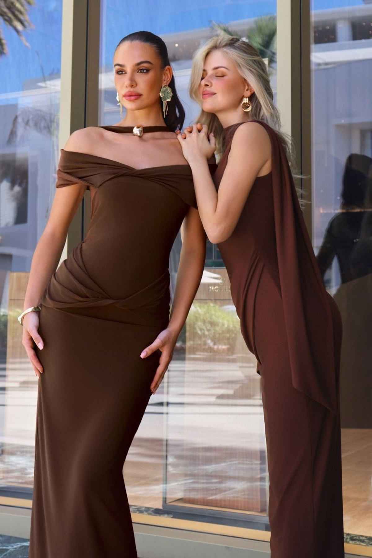 Astee Off the Shoulder Halter Strap Fitted Stretch Dress
