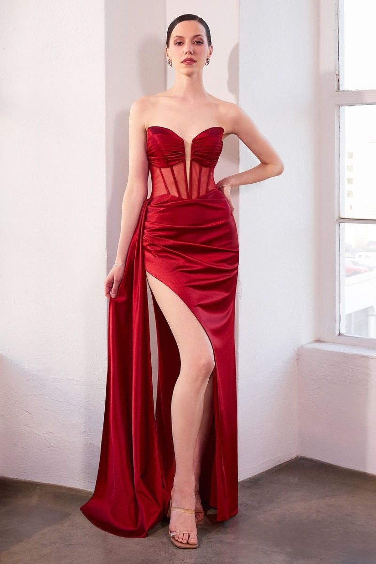 Ladivine Amoris Long Fitted Satin Strapless Evening Gown