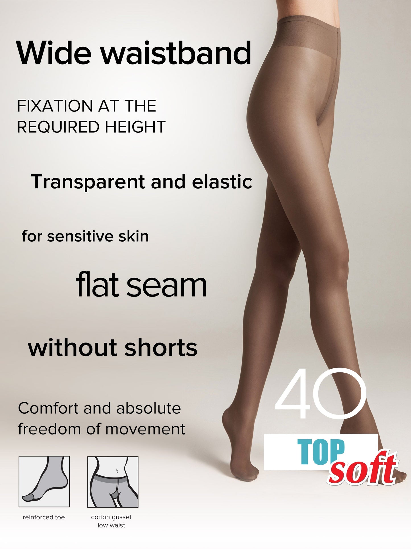 Tights Conte Top Soft 40 Den - Adjustable Fit for Sensitive Skin